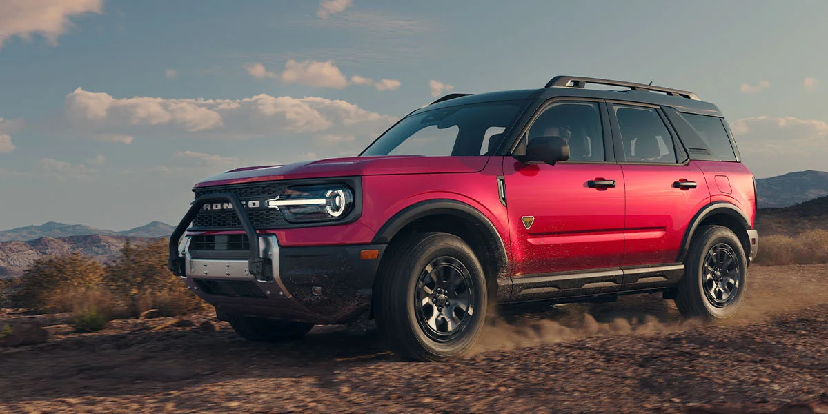 The 2025 Ford Bronco Sport driving on a desert terrain