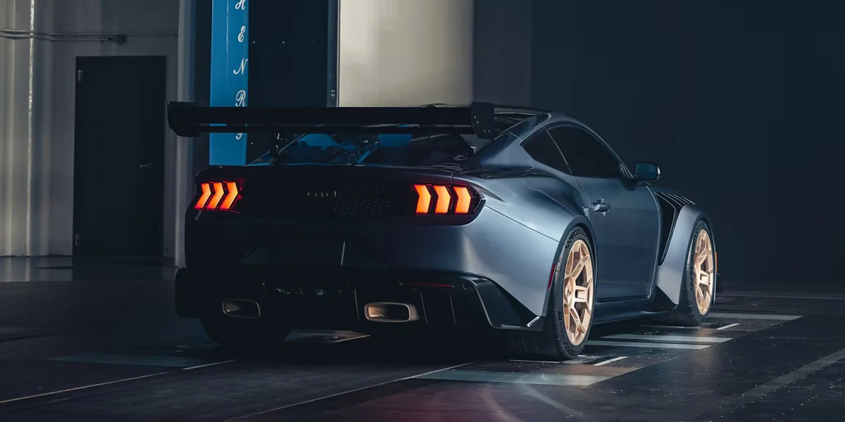 The 2025 Ford Mustang GTD cast in shadow