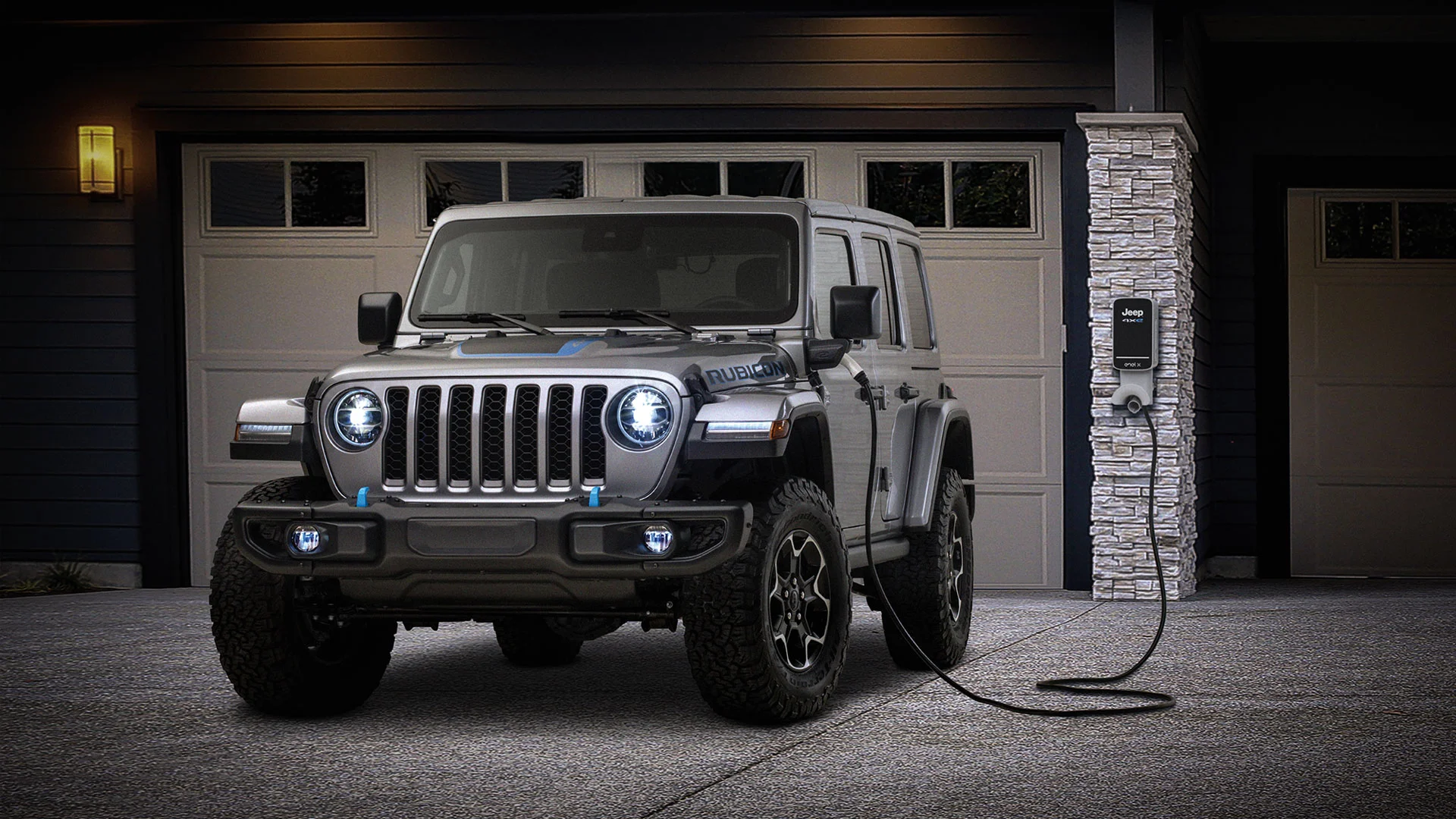 A Wrangler 4xe at a charging station